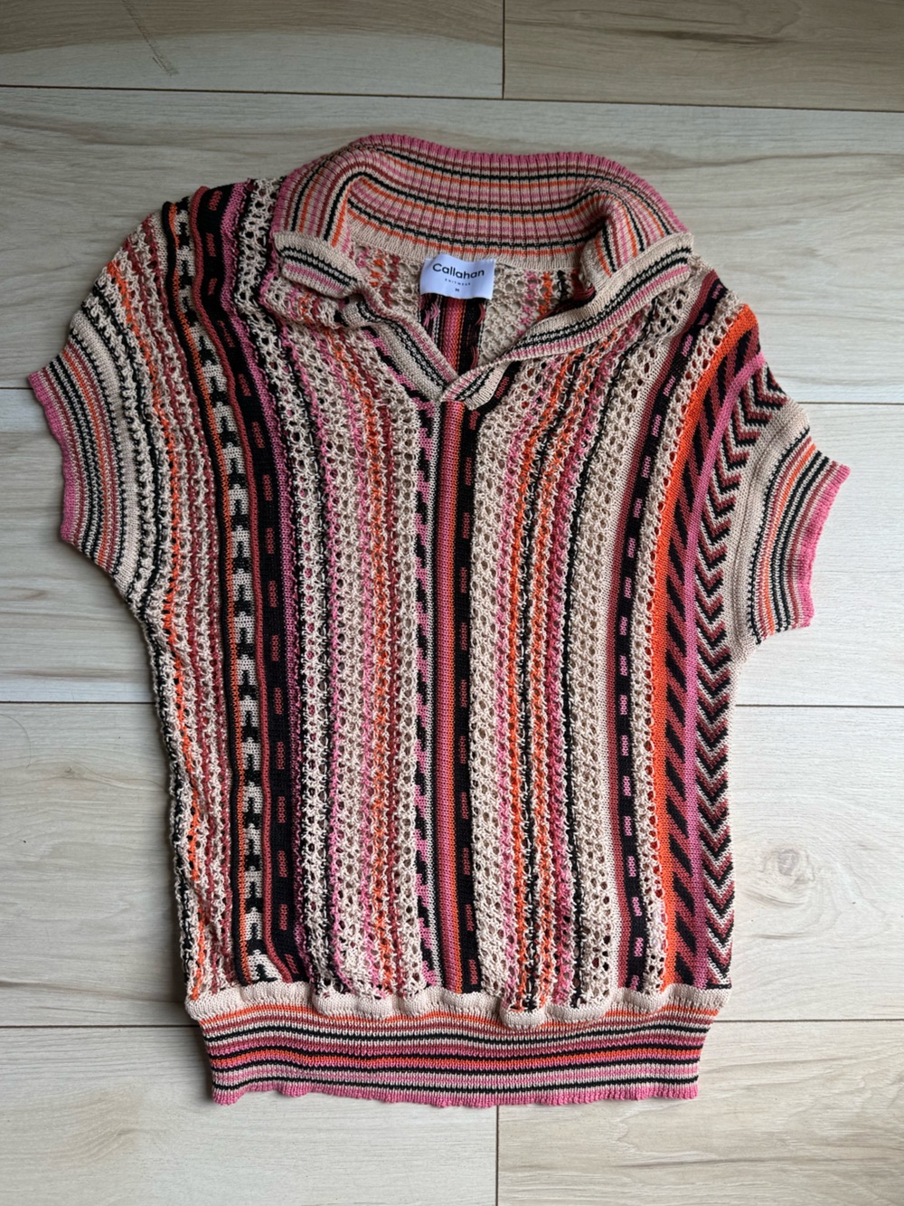 Callahan Multi-Stripe Cowl Neck Sweater in Pink, Cream & Orange